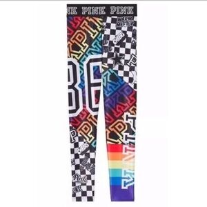 PINK Victoria's Secret Rainbow Logo & Checkerboard Leggings - Multicolor